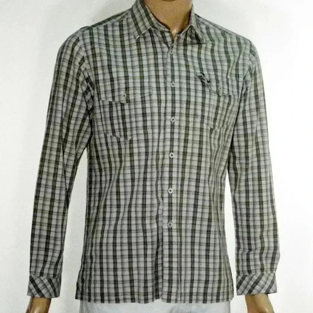 Lee Cooper ecru long sleeve button up green plaid shirt XXL